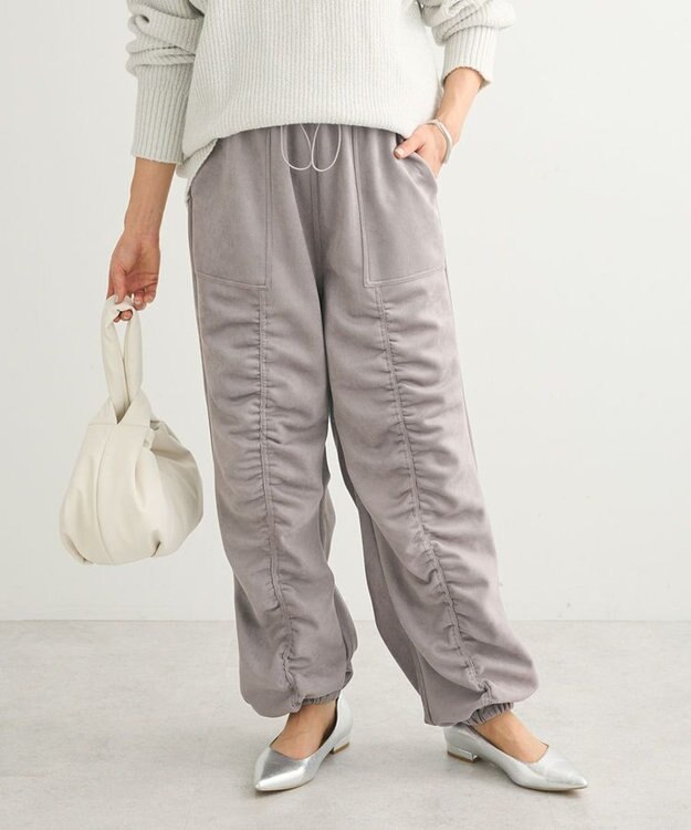 Green Parks ・ＳＵＧＡＲ　ＳＰＯＯＮ　スエード調ギャザーカーコ Gray