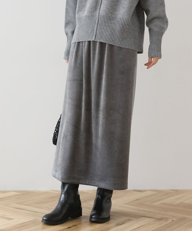 Green Parks ぽかぽか裏起毛ベロアＩラインスカート Charcoal Gray