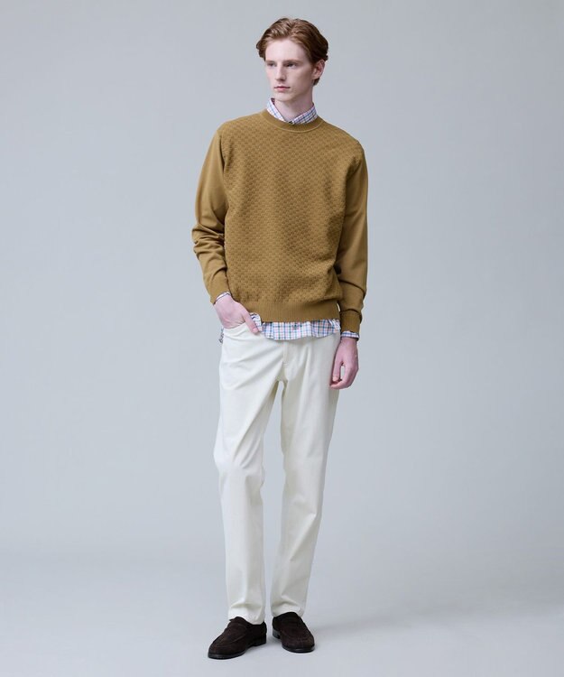 J.PRESS MEN 軽やかに着映える上質ベーシック【ストレッチ / イージーケア】【FLEX YARN】クルーネック ニット ベージュ系