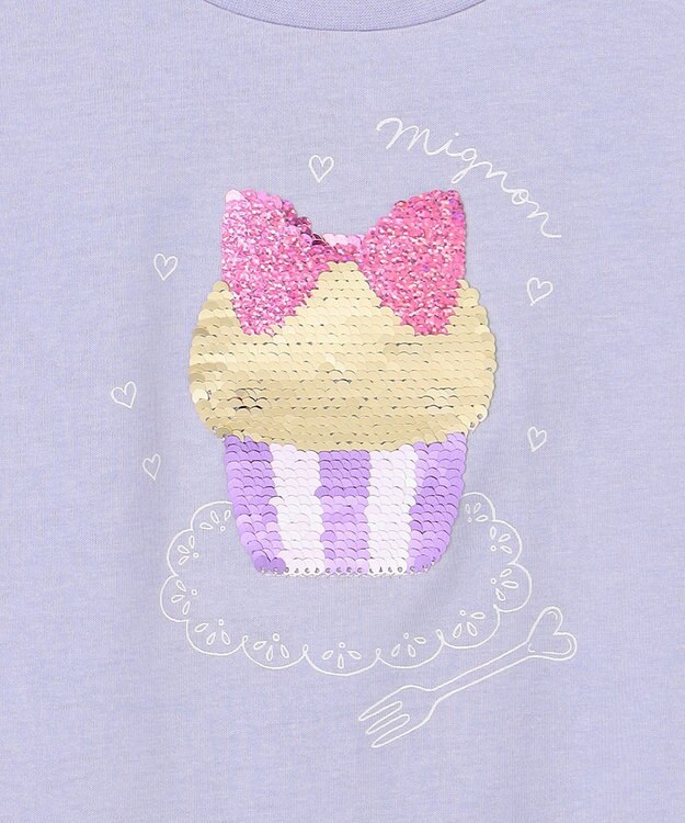 ANY KIDS 【綿100%】ドロップショルダーミラクルスパンコールTシャツ サックスブルー×ケーキ