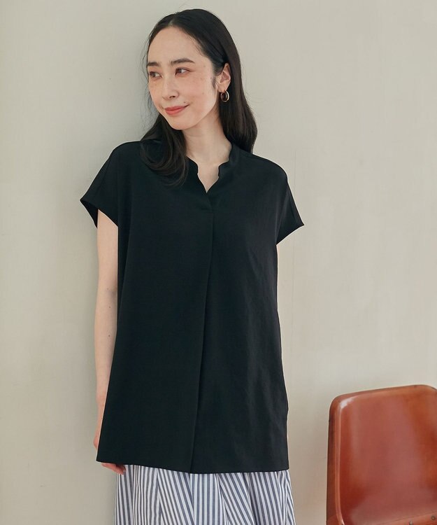 ANY 【洗濯機可】バックプリーツブラウス ブラック