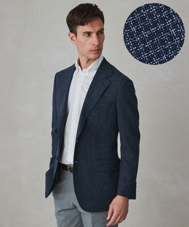 GOTAIRIKU 【尾州】ストレッチメッシュジャケット_千鳥格子柄 ネイビー×千鳥格子柄