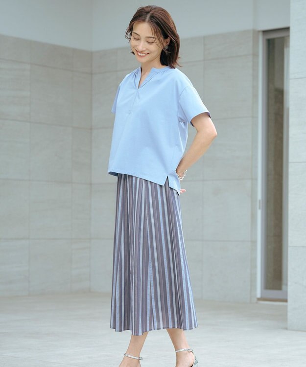 J.PRESS LADIES L 【洗える】ランダムストライプ スカート ネイビーストライプ系