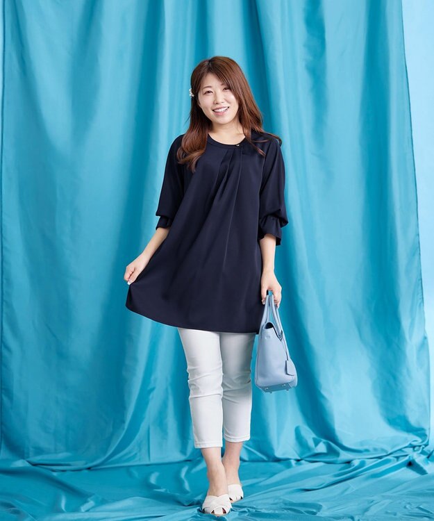 Tiaclasse 【洗える】アシメタックネックチュニックブラウス ネイビー