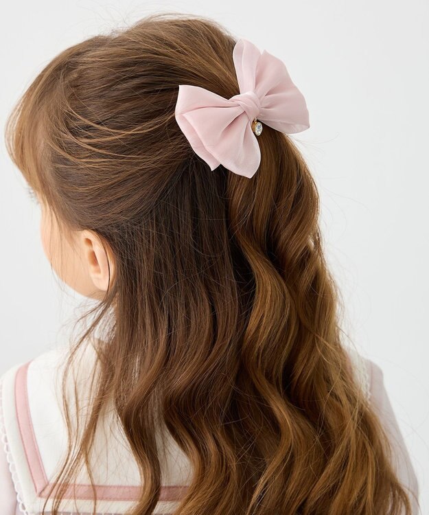 ANY KIDS オーガンジーリボンヘアクリップ ピンク