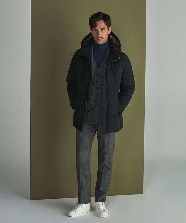 GOTAIRIKU 【仕事で着用可】MINOTECH メランジラミネート ダウンコート(23年モデル) ブラック系