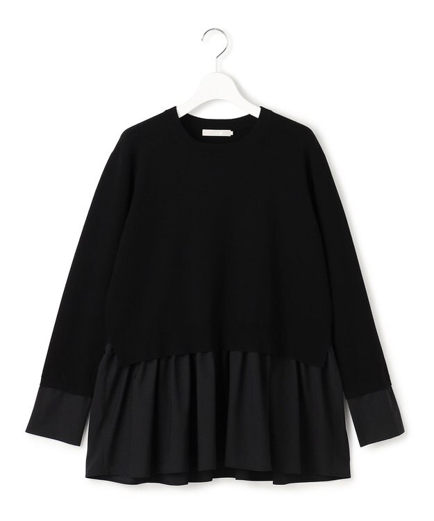 ICB レーヨンシルクストレッチブレンド ドッキングペプラムプルオーバー ブラック