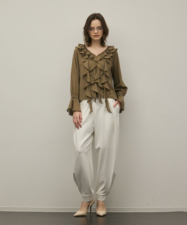 GRACE CONTINENTAL フリルブラウス カーキ