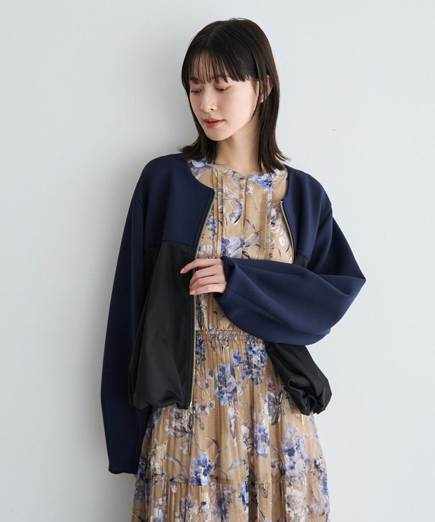 YECCA VECCA 異素材MIXバルーンブルゾン Navy