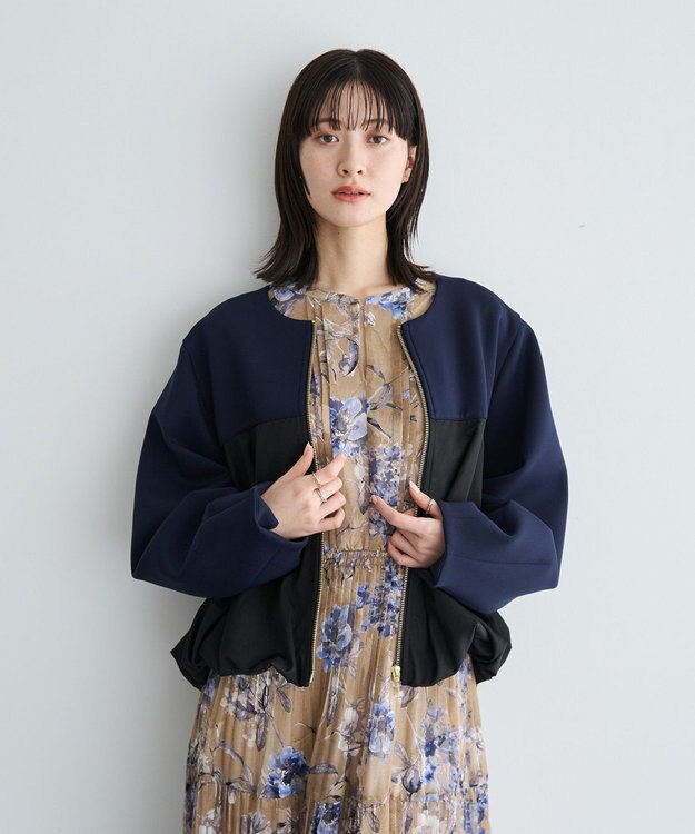 YECCA VECCA 異素材MIXバルーンブルゾン Navy