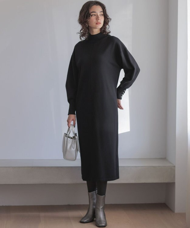 組曲 【WEB限定】スムースストレッチニット ワンピース ブラック系