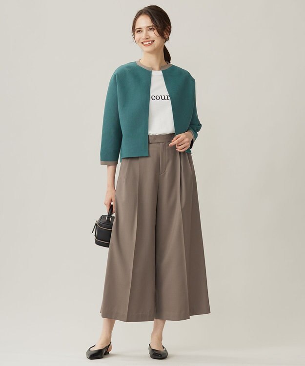 自由区 S 【洗える】TWラチネストレッチワイドクロップド パンツ モカ