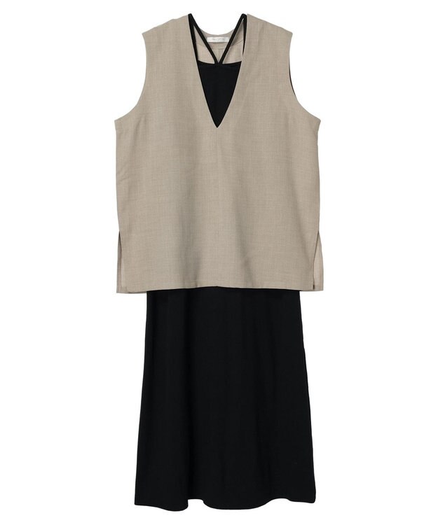 Green Parks ＳＥＴ２点ベスト＋マルチストラップワンピース Beige