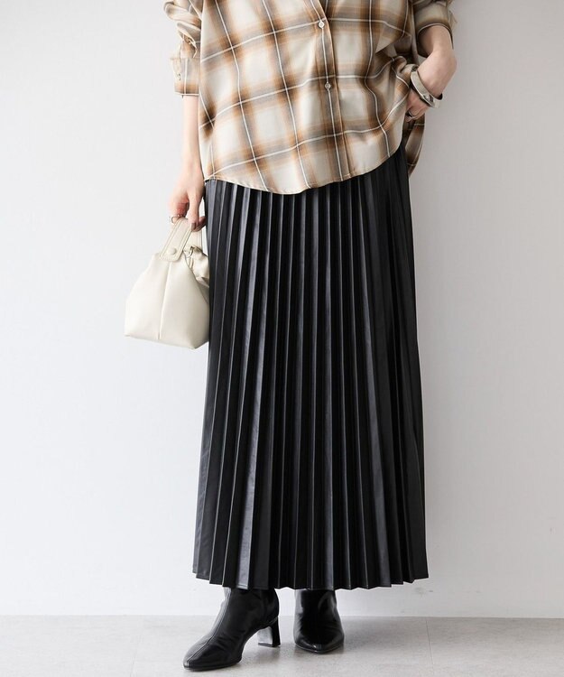 AMERICAN HOLIC フェイクレザープリーツスカート Black