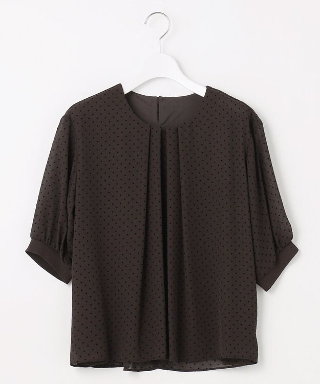 J.PRESS LADIES L 【洗える】ドットフロッキープリント フレア カットソー ブラウンベース系