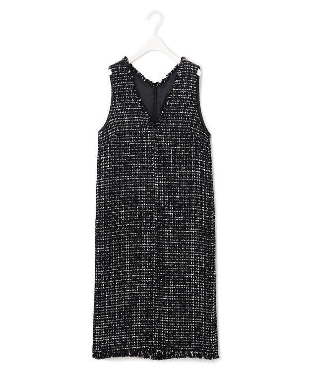 ICB L ロービングツイード ワンピース ブラック×オフホワイト系