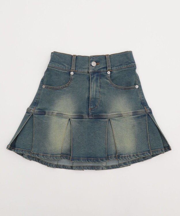 WEGO ベルト付デニムプリーツスカパン デニム中濃加工色