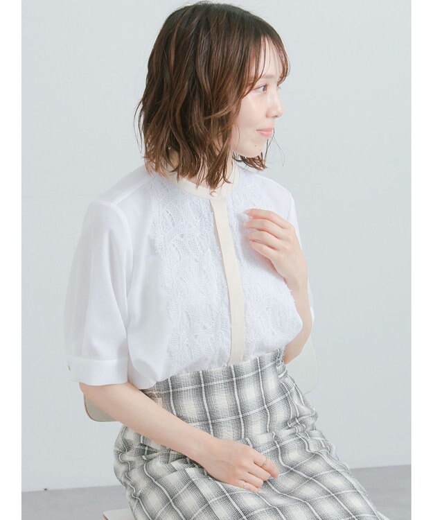 Te chichi フロントレース5分袖ブラウス オフホワイト