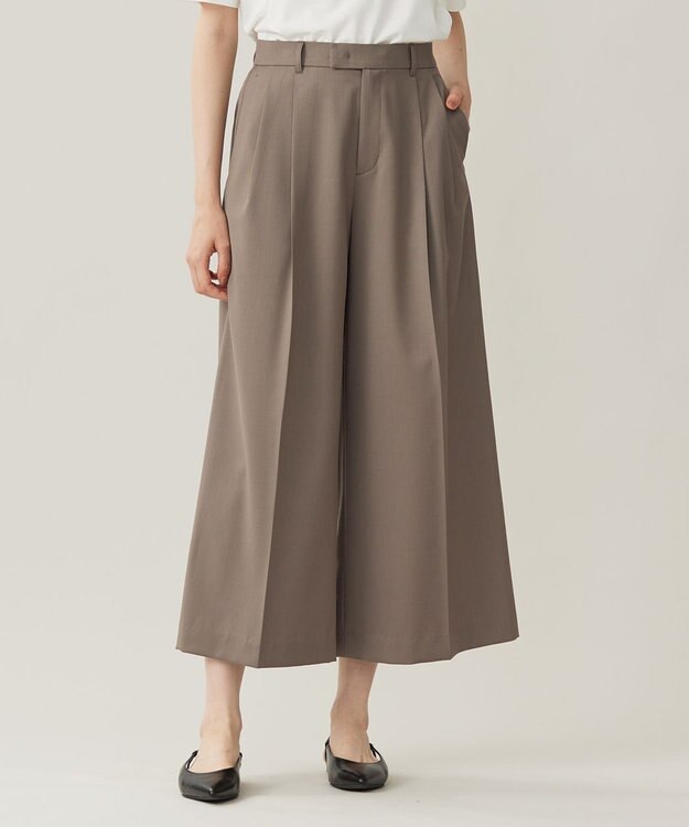 自由区 S 【洗える】TWラチネストレッチワイドクロップド パンツ モカ