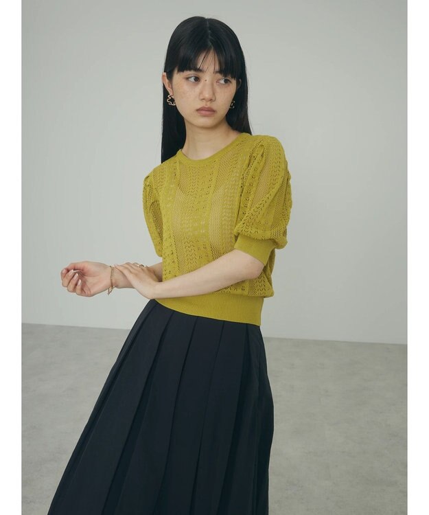 Green Parks ａ．透かし柄ニットプルオーバー Lime Green