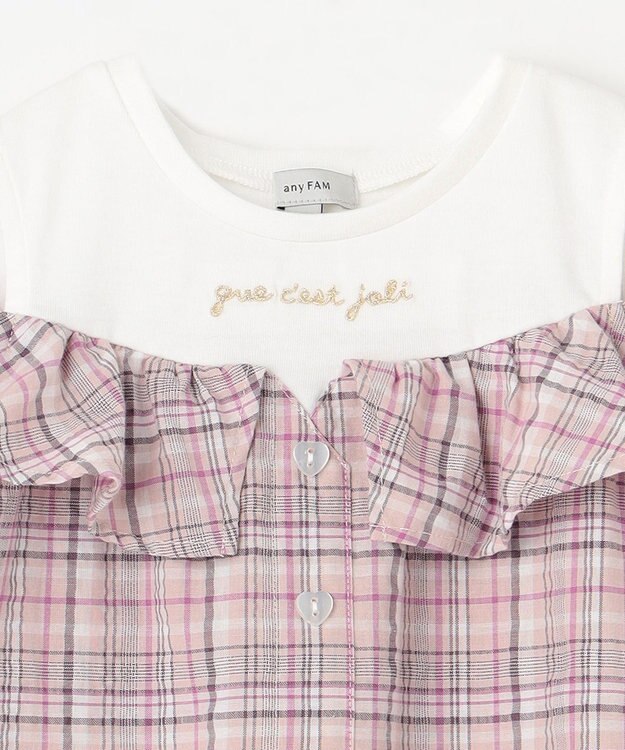 ANY KIDS オフショルダー フリル ブラウス ブラウン系チェック