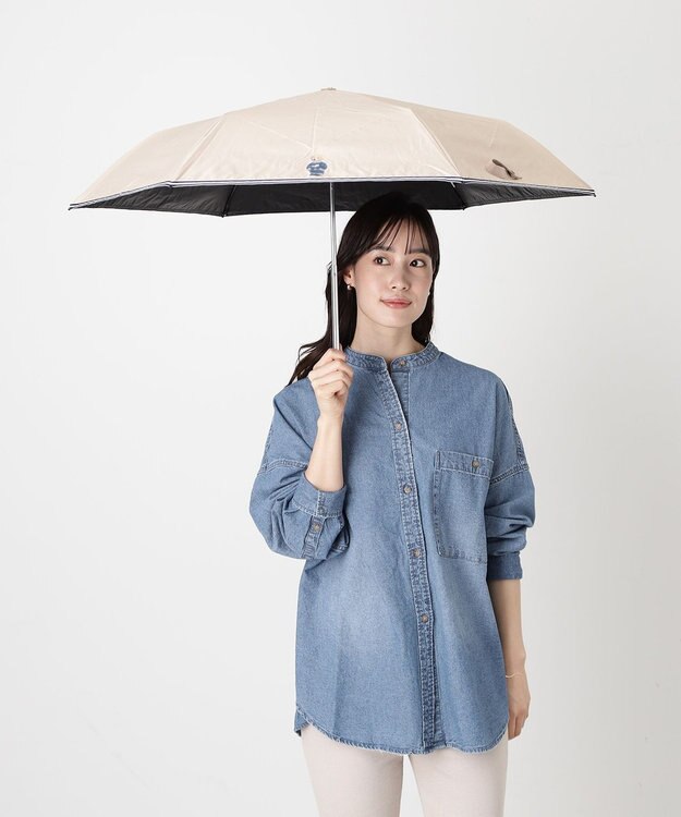 MOONBAT 【WEB限定/遮光率100%/遮熱/UV】POLO RALPH LAUREN（ポロ ラルフローレン）晴雨兼用日傘 ワンポイント ポロベア 折りたたみ傘 ポーチタイプ ベージュ