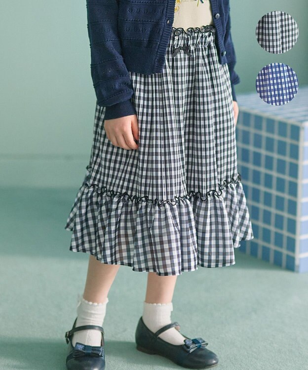 組曲 KIDS 【150-160㎝】ギンガムチェックプリーツ スカート ブラック系
