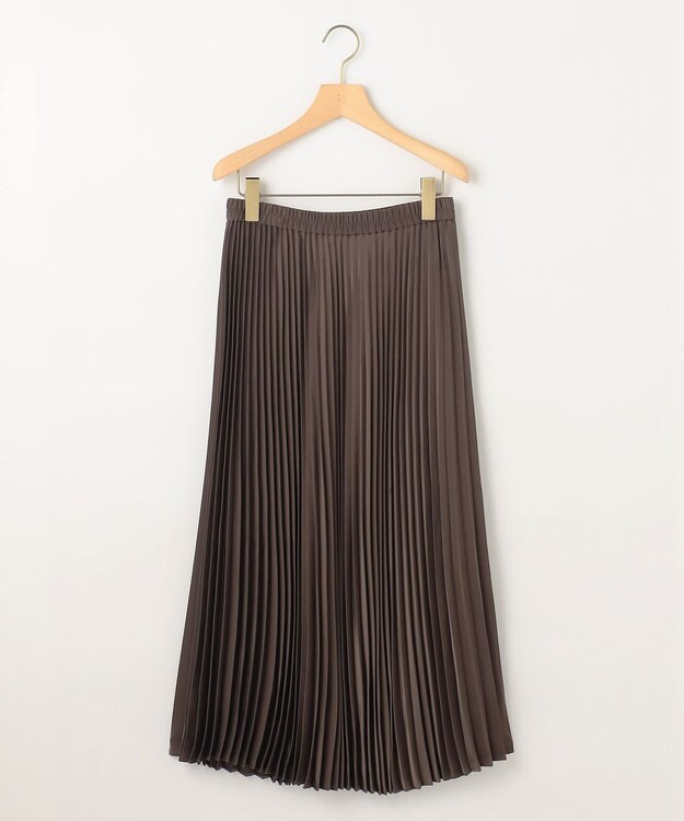 組曲 S レザーライクサテン プリーツスカート ダークブラウン系