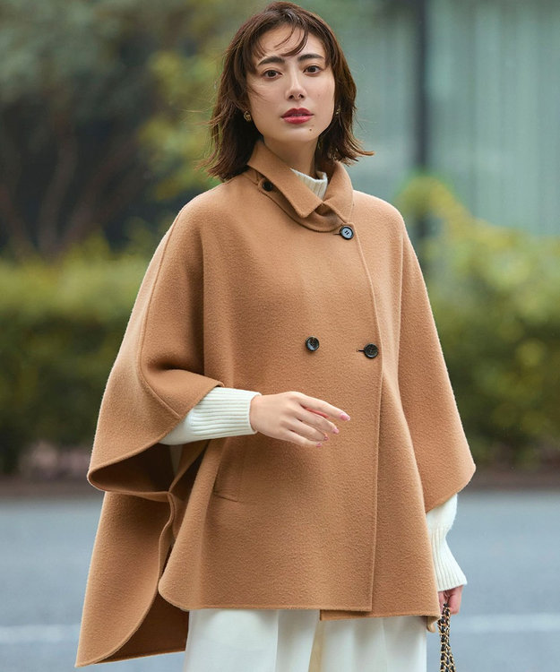 23区 S 【見上愛さん着用/Oggi12月号掲載】ウールライトリバー ポンチョシルエット コート キャメル系