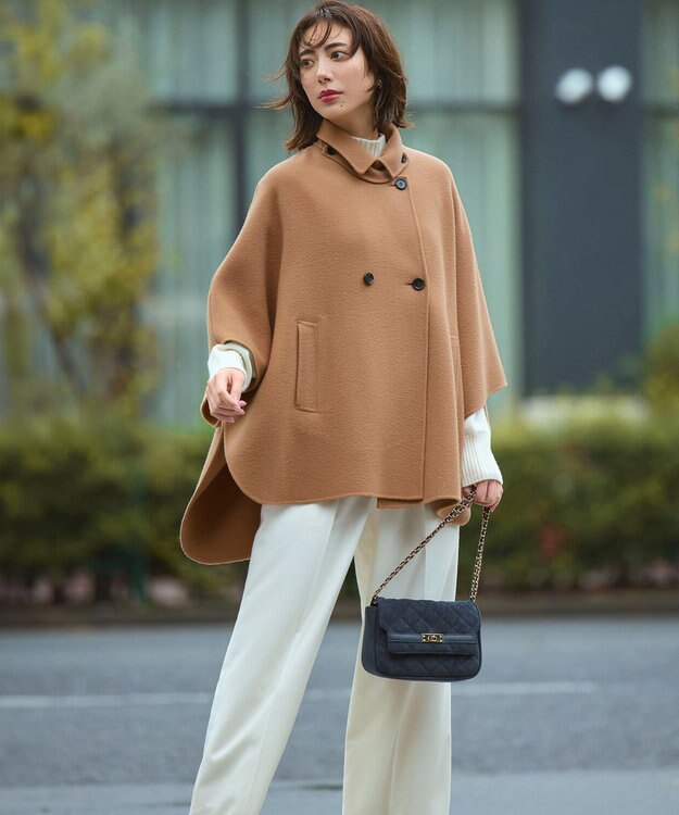 23区 S 【見上愛さん着用/Oggi12月号掲載】ウールライトリバー ポンチョシルエット コート キャメル系