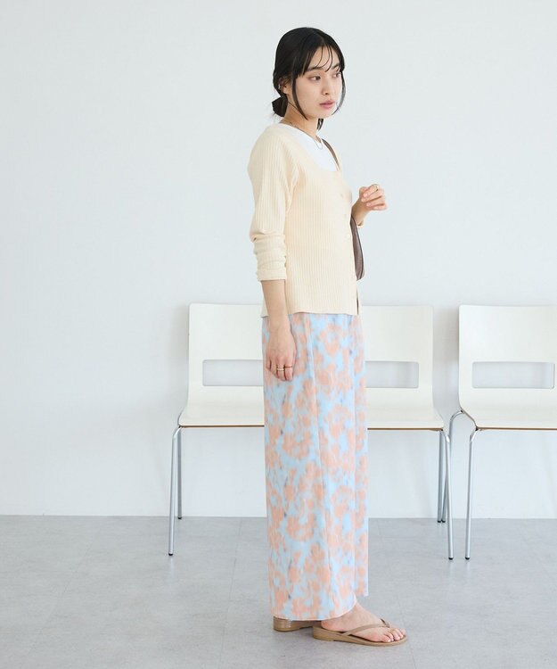 CRAFT STANDARD BOUTIQUE フラワープリントスリットロングスカート Blue