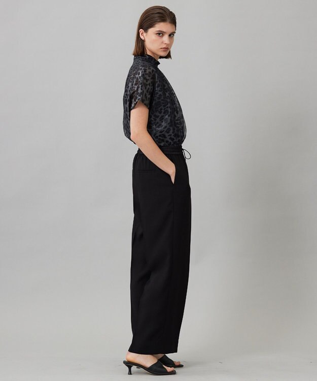 ICB L 【洗える】シアーカールマイヤー ブラウス チャコール系