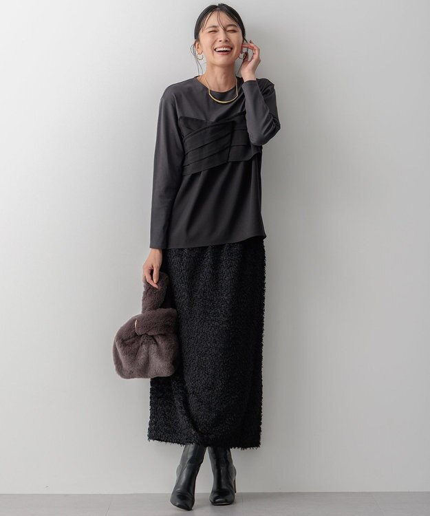 23区 【洗える】ヘアリーカットジャカード スカート ブラック系