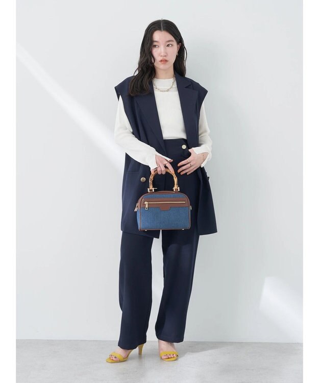 earth music&ecology バンブーテイストハンドルバッグ Dark Blue