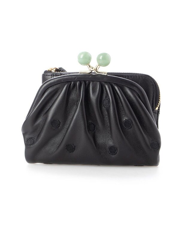 UNBILLION perche ジェムストーンがま口二つ折り財布 ブラックドット