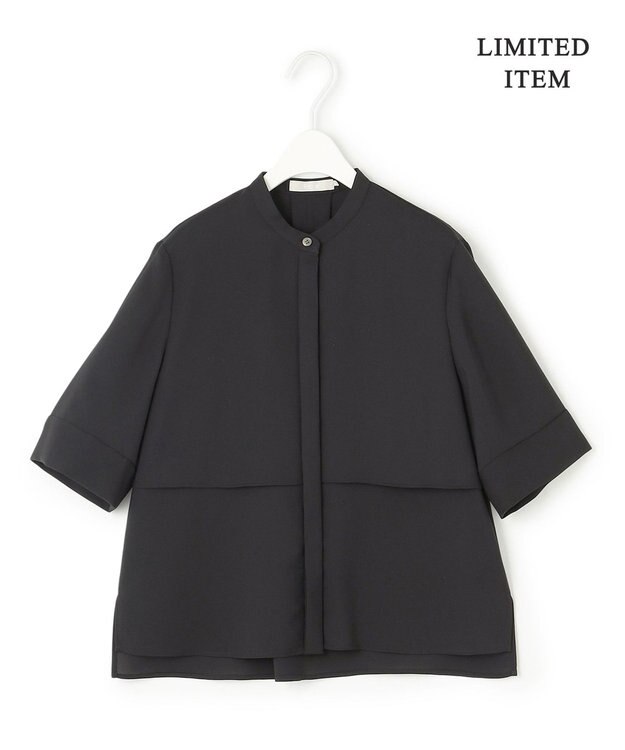 ICB L 【WEB限定・接触冷感・UVケア・吸水速乾・防シワ・洗える】 ドレープツイル クロップドシャツ ブラック系