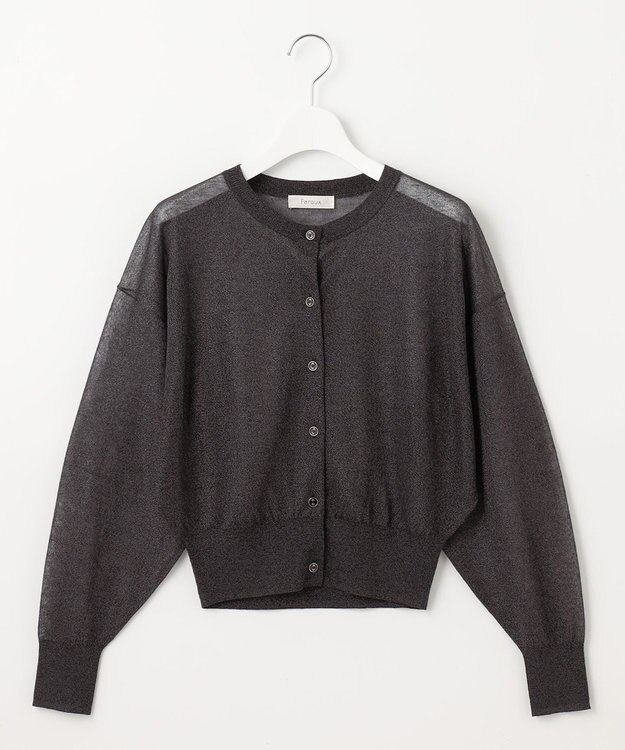 Feroux 【洗える】シアーカラー カーディガン ブラック系