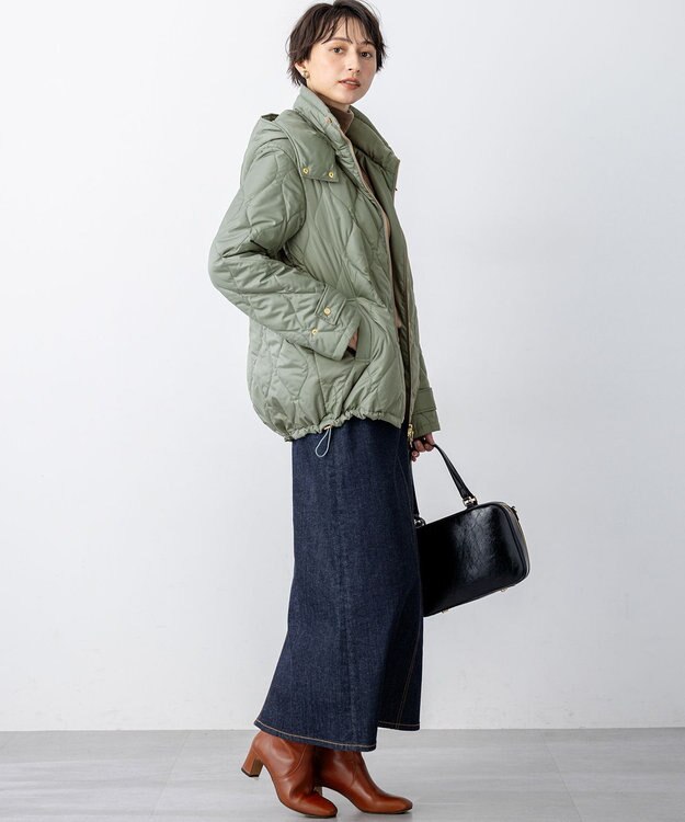 23区 L 中綿パディング フード2WAY アウター セージ系