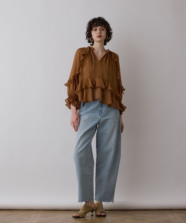 GRACE CONTINENTAL シフォンフレアブラウス ブラウン