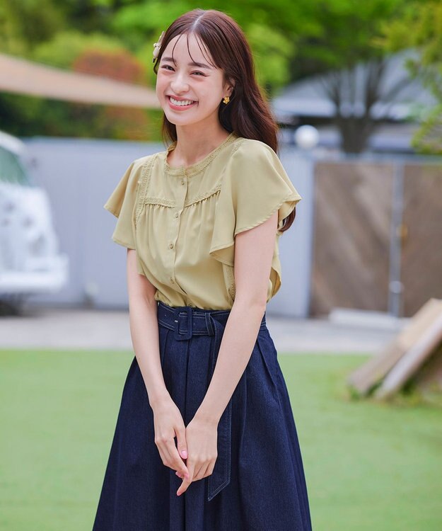 Tiaclasse 【洗える】デニムタックフレアスカート ネイビー