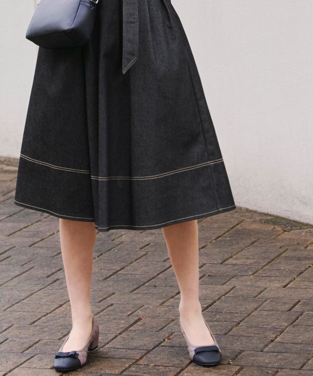 Tiaclasse 【洗える】デニムタックフレアスカート ブラック