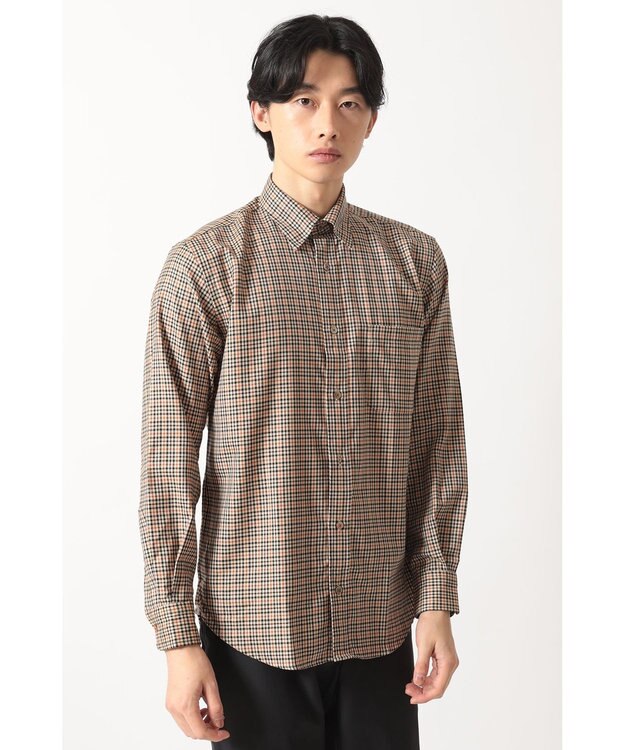 DAKS ウールチェック 隠しボタンダウンシャツ ミニミニハウスチェック