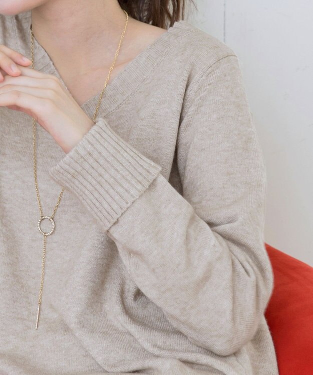 Tiaclasse L 【洗える】Vネックリブニットチュニック ベージュ