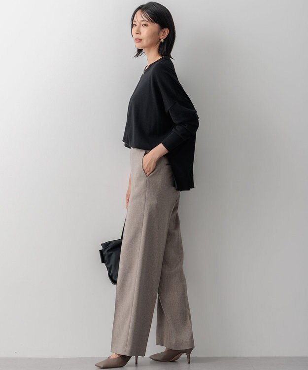 23区 S 【セットアップ対応/洗える】ウールライクカルゼ ワイド パンツ ベージュ系