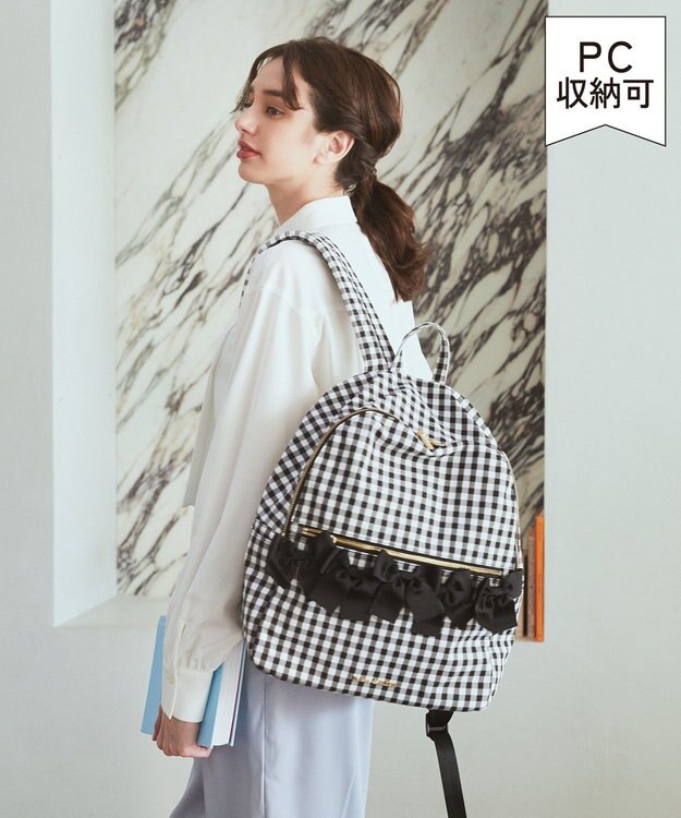 Maison de FLEUR ギンガムフロントリボンリュック Black