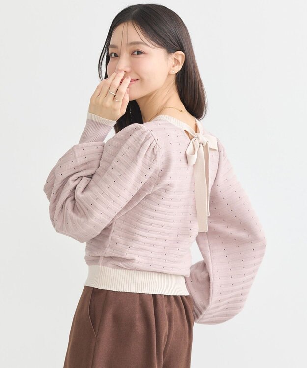 earth music&ecology 配色バックリボンプルオーバー Pink Beige