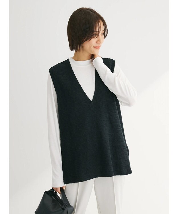 Green Parks ＳＥＴ２点　カットツイードベスト＋プルオーバー Black