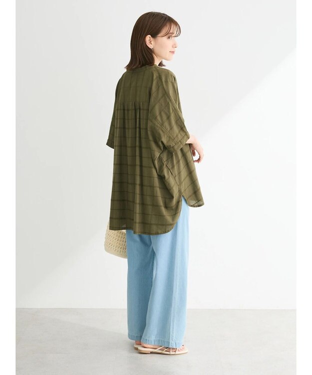 Green Parks インド綿 チェックドビーブラウス Khaki