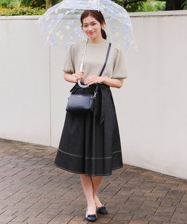 Tiaclasse 【洗える】デニムタックフレアスカート ブラック