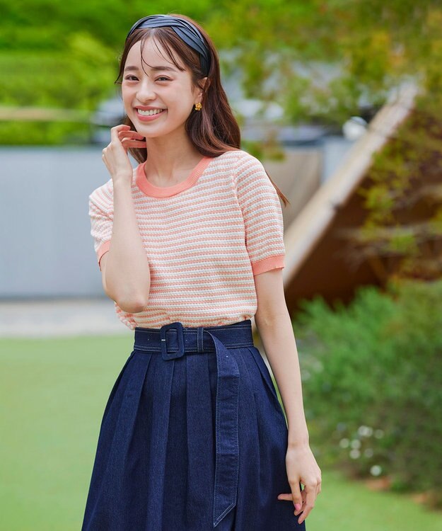 Tiaclasse 【洗える】デニムタックフレアスカート ネイビー